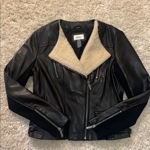 Neiman Marcus genuine leather fur jacket coat med